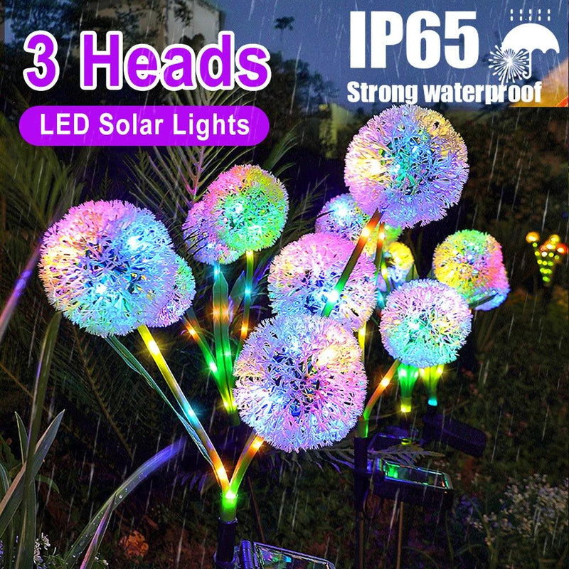 Luzes de Flores LED Solar com 3 Cabeças - Decoração para Exteriores, Ideal para Festas, Casamentos e Iluminação de Pátio e Jardim. - Vagalumy