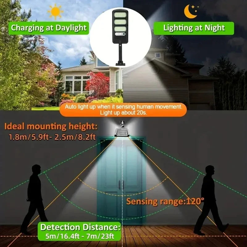 Lâmpada Solar de Exterior - 6800LM, Controle Remoto, Energia Solar, para Jardim, Paredes, Sensor de Movimento. - Vagalumy