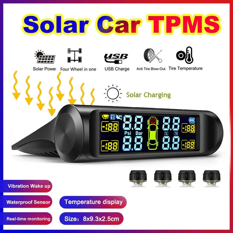 Sistema de Monitoramento de Pressão de Pneus Solar TPMS Inteligente - Sensores de Estacionamento para Carros, Medidor de Pressão de Ar e Temperatura dos Pneus. - Vagalumy