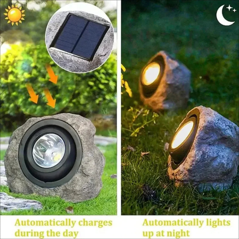 Refletor Solar para Paisagismo de Pátio - Lâmpada de Pedra Imitação, à Prova d'Água, Energia Solar - Vagalumy